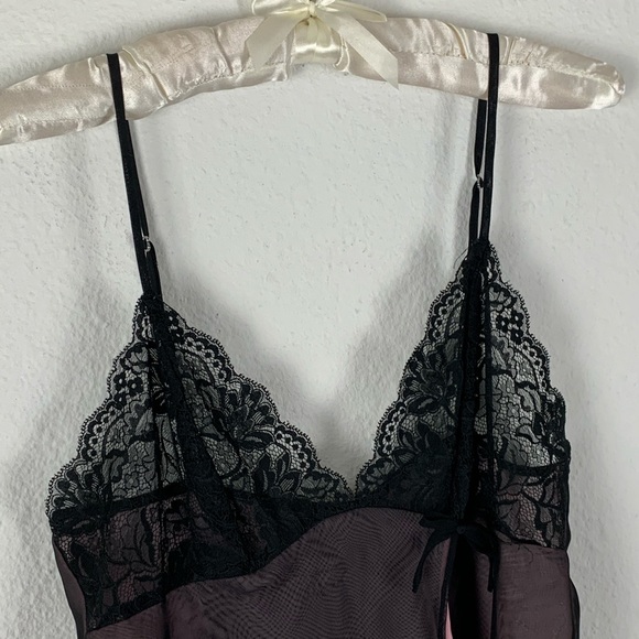 VINTAGE Fantasies chiffon Lace Slip pink black Sz S women’s sexy lingerie Y2K - Picture 3 of 15